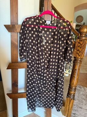 LuLaRoe Black Sheer Polka Dot Kimono Coverup